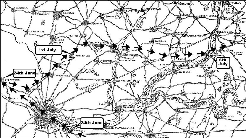 1st Worc. Regt. route July 1916