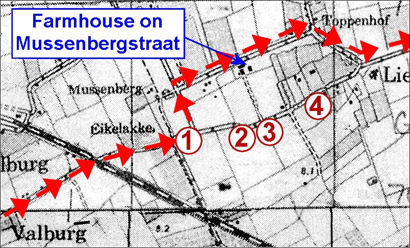 Advance of “D” Company – German tanks numbers 1, 2, 3 and 4