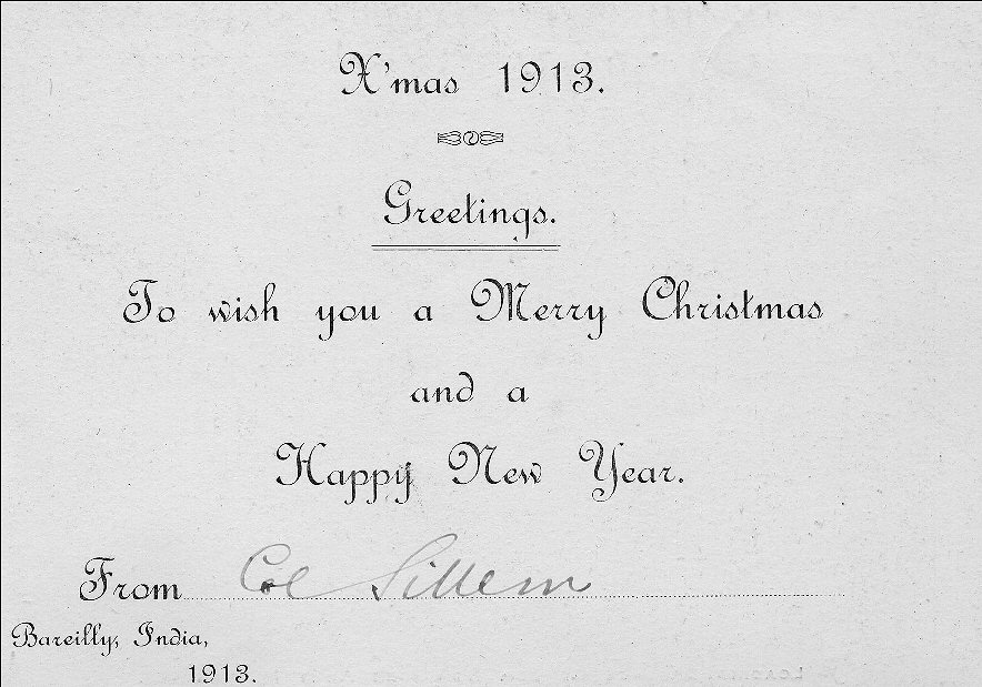 Christmas 1913 greetings signed by Colonel Sillem (Bareilly, India)