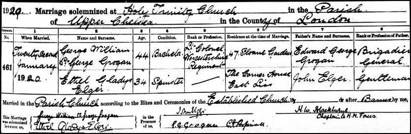 W. G. St. G. Grogan V.C. wedding 1920